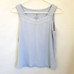 White Stag Light Blue Pointelle Lace Trim Tank Top Sm. Cotton